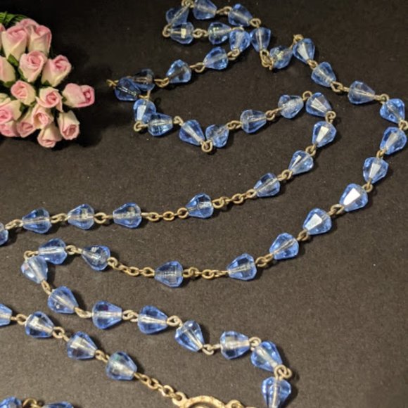 Vintage Big Blue Faceted Crystal Rosary - Picture 5 of 8